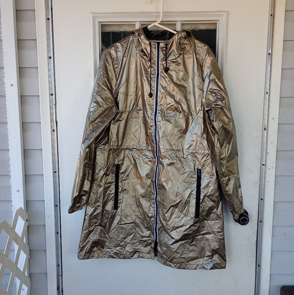 totes Recycled Metallic Rain Jacket with Reflective Zipper size L/XL